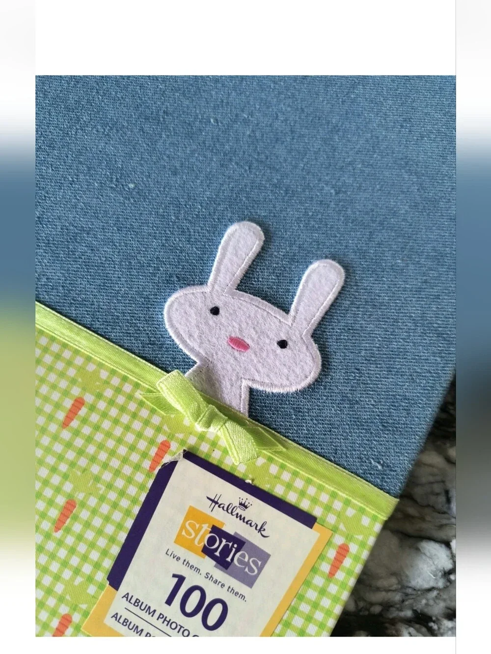 Hallmark Stories Photo Album Denim Bunny 100 4x6 Photo Capacity  Cute Blue Green
